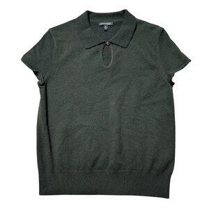 Anne Klein Women's Sz Medium Short Sleeve Knit Top Collar Dark Green